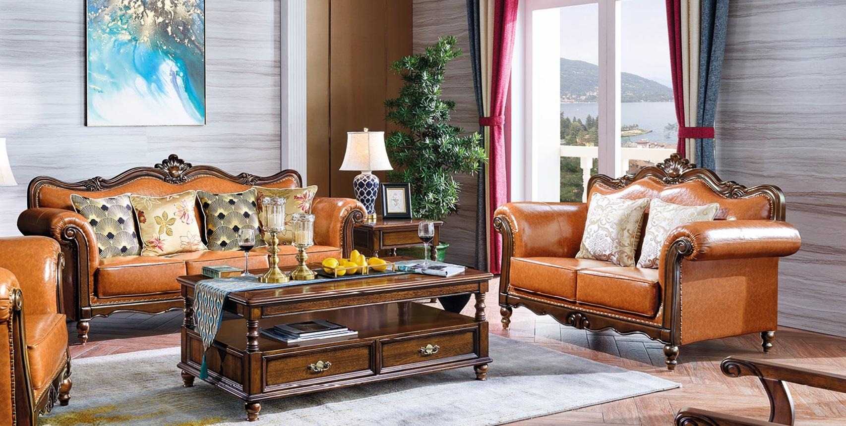 Living Room Set Sofa Set 3+2 Seat Couch Upholstery Sofa Orange