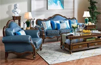 Blue Baroque Rococo Chesterfield Sofa Set Sofa 3+1 Seat Set