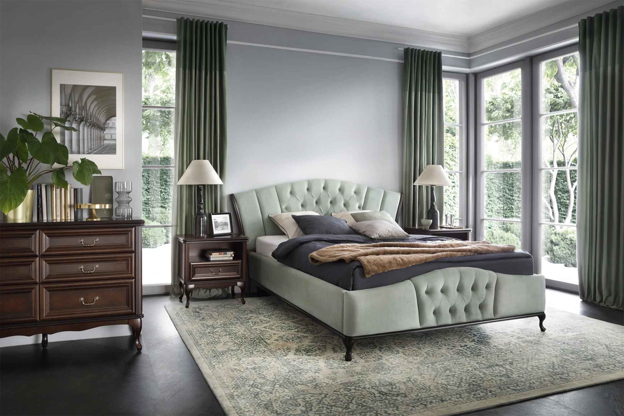 Bed Bedroom Set Chesterfield Luxury Beds Furniture 2x Bedside Table 3tlg