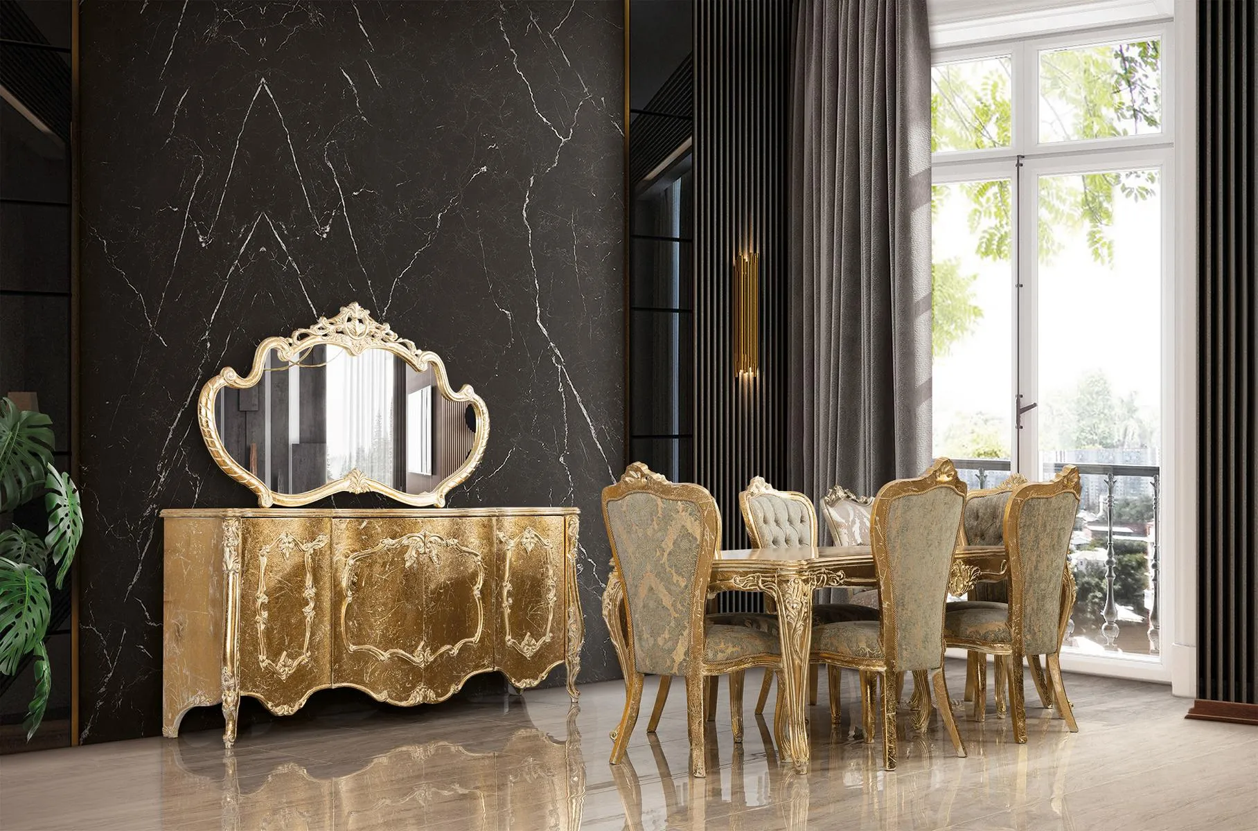 Luxury dining room set chair 6x sideboard mirror dining room