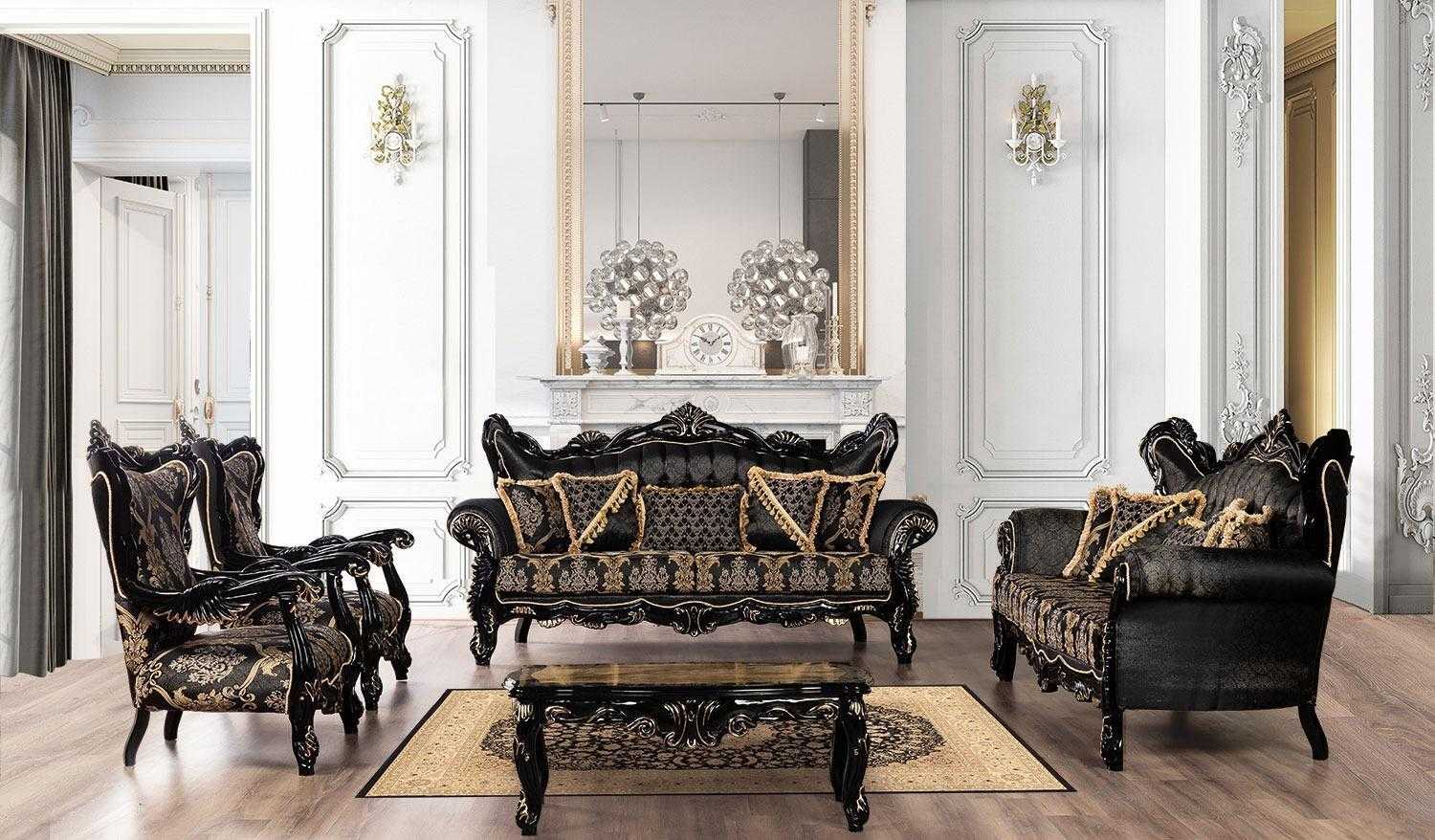 Black baroque furniture sofa set sofa couch upholstery furniture table 5pcs