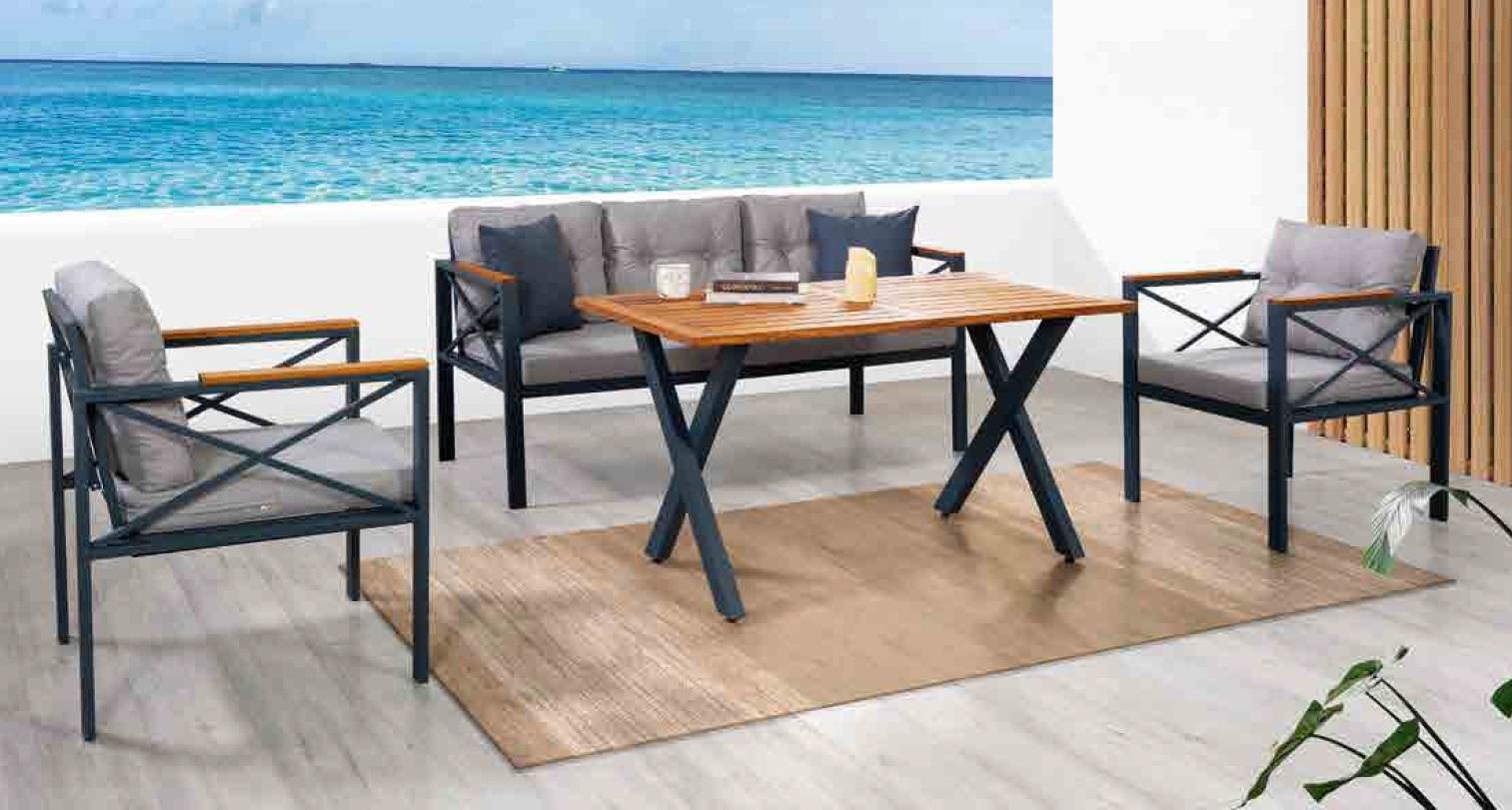 Modern grey garden furniture set armchair stool table veranda set of 4 pieces