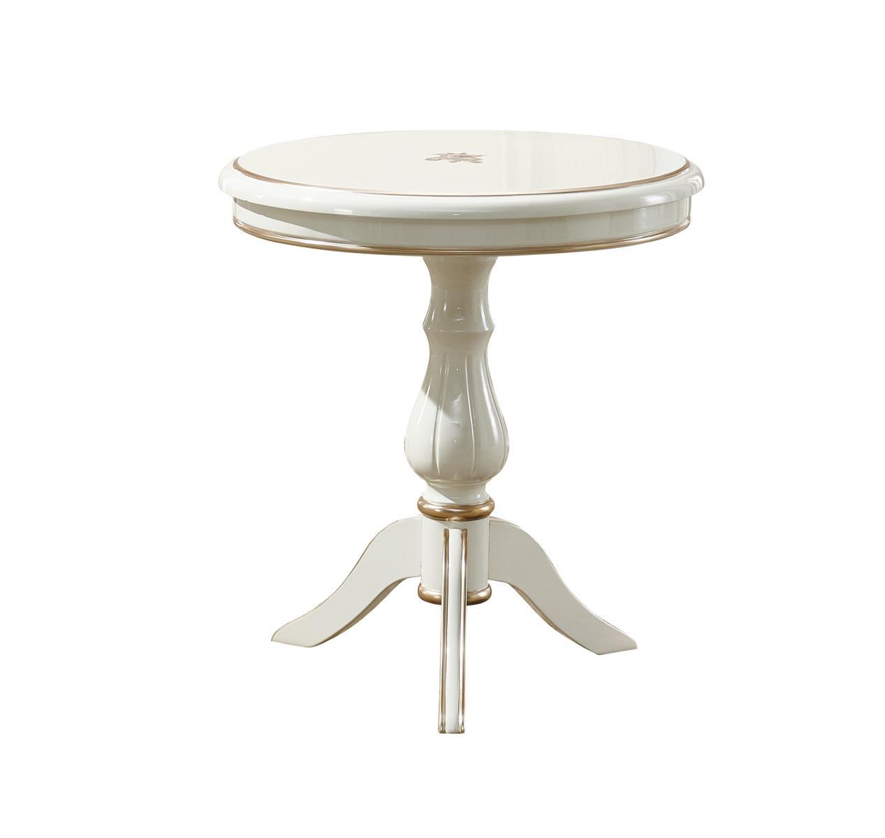 Luxury Elegant White Side Table Round Classic Wood Design Living Room Furniture