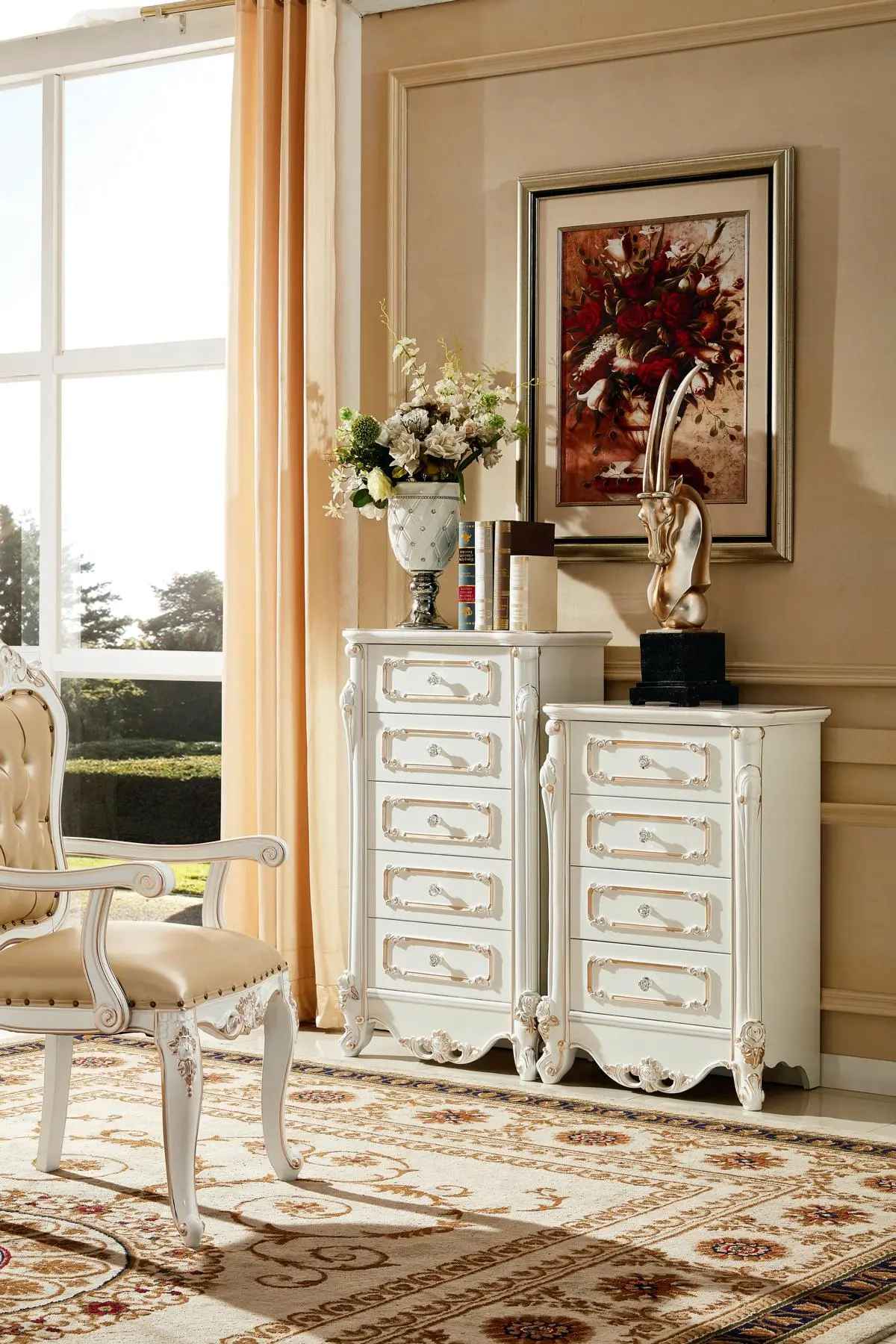 Bedroom Set White Design Elegant 2x Dresser Classic Furniture Luxury 2pcs.