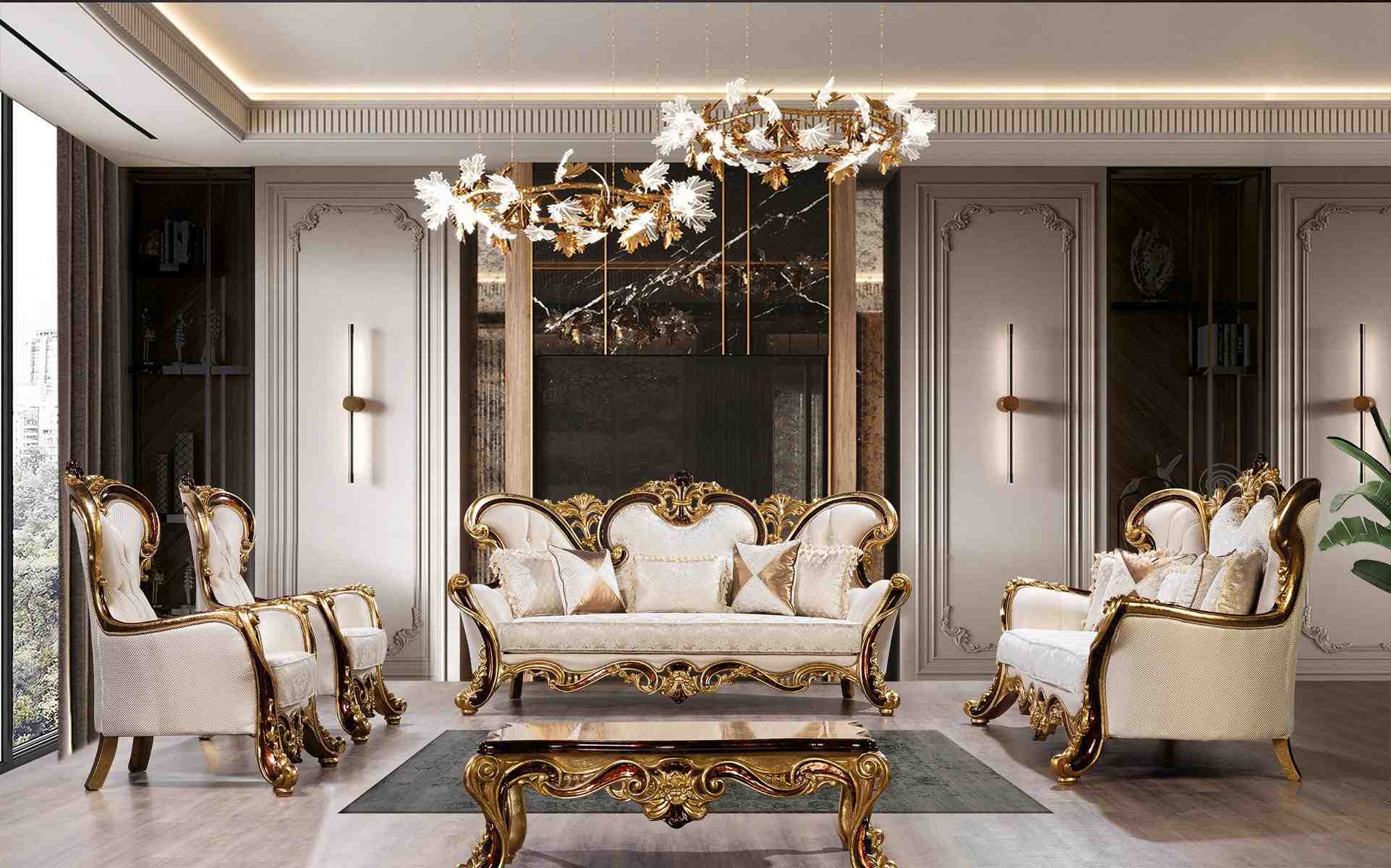 Luxury Sofa Set Baroque Rococo Sofa Set 3+3+1+1 Coffee Table