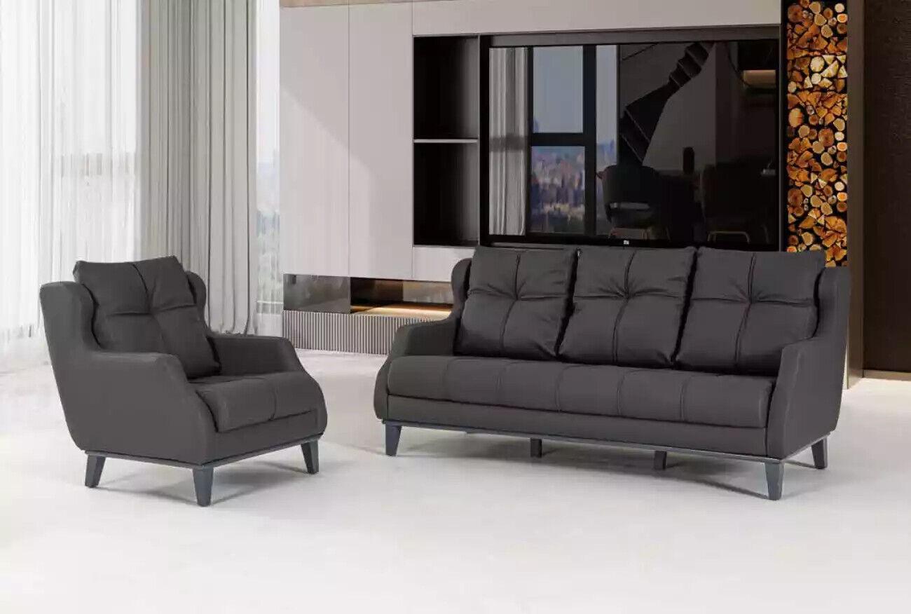 Black sofa set armchair two seater luxury modern set upholstered seat 2+1