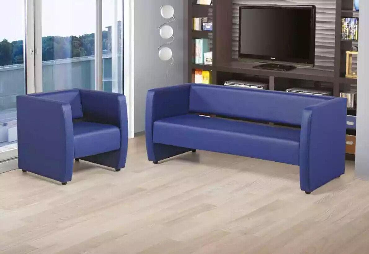 Blue complete sofa set office furniture luxury upholstered suite 2+1