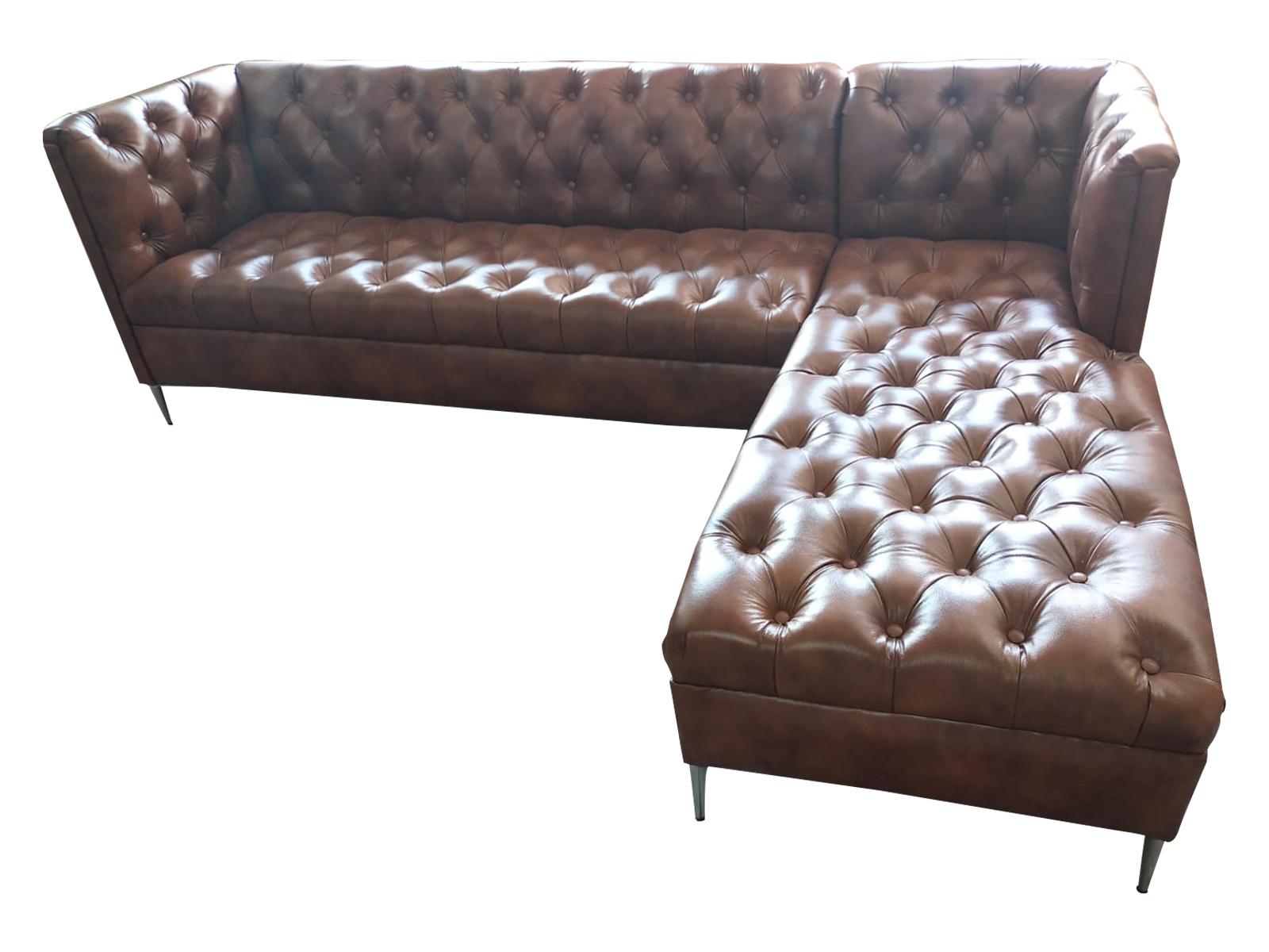 Chesterfield Corner Sofa L-Shape Leather Luxury Couch Leather Sofa Corner Set