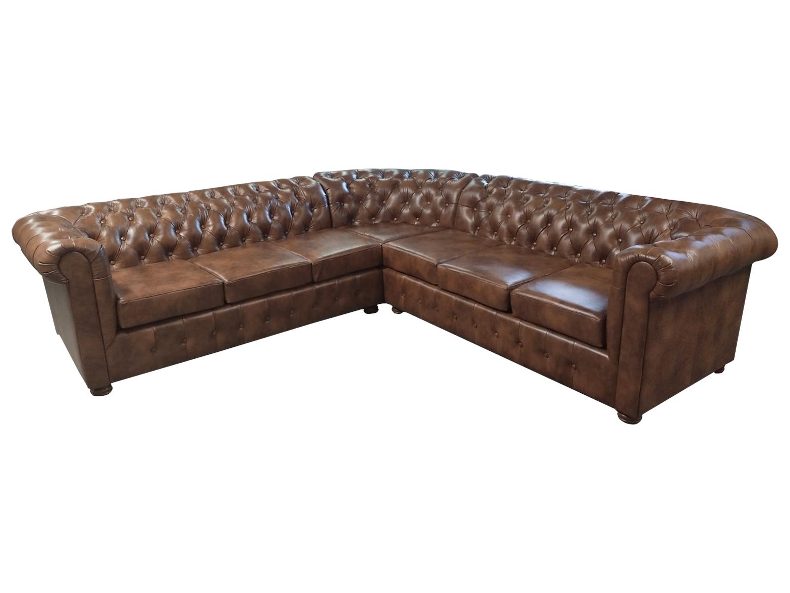 Chesterfield Corner Sofa L Shape Leather Living Room Couches Brown Sofas Corner Set