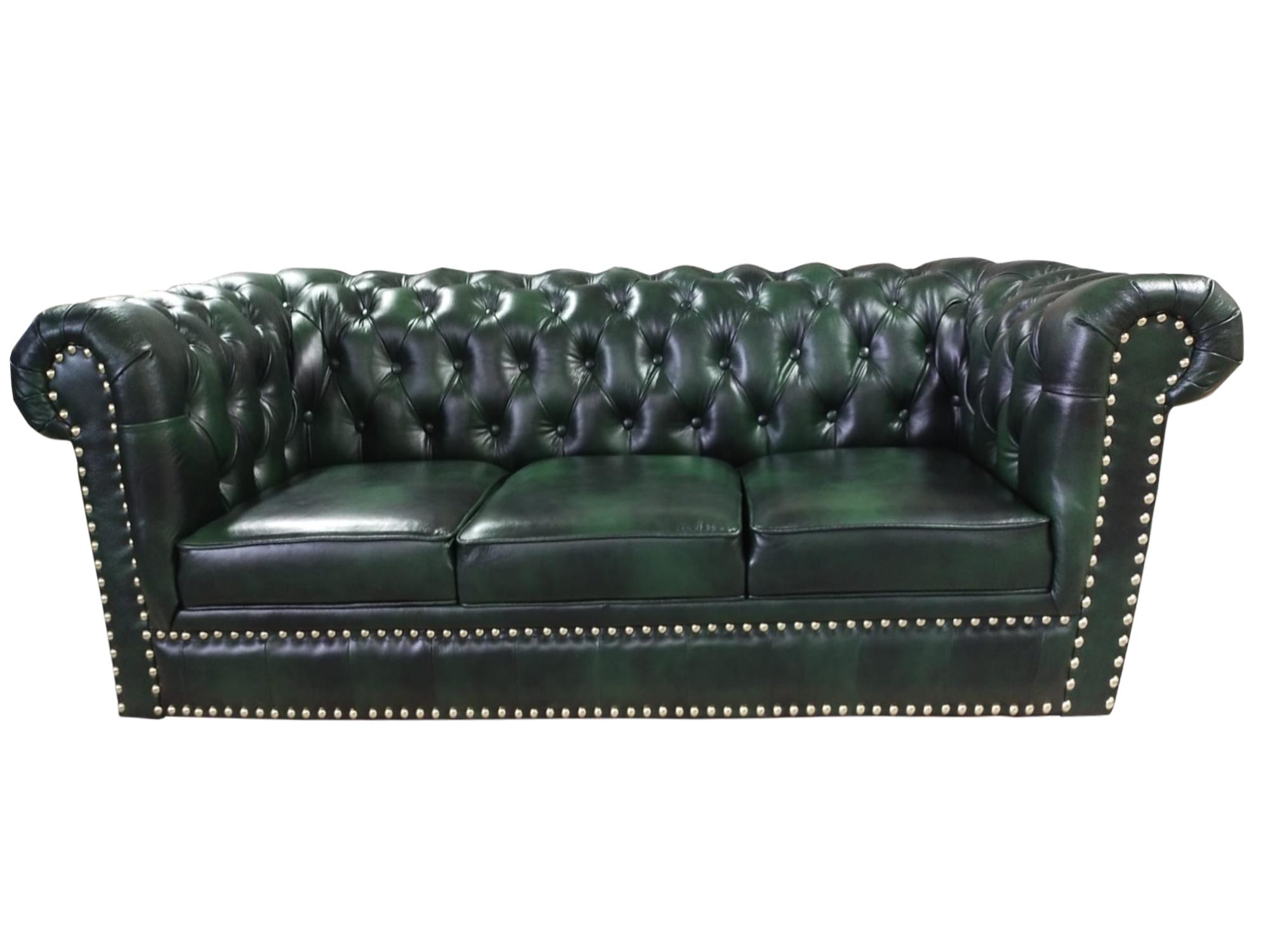 Chesterfield Sofa Three Seater Real Leather Couch Green Leather Sofa 230cm Furniture