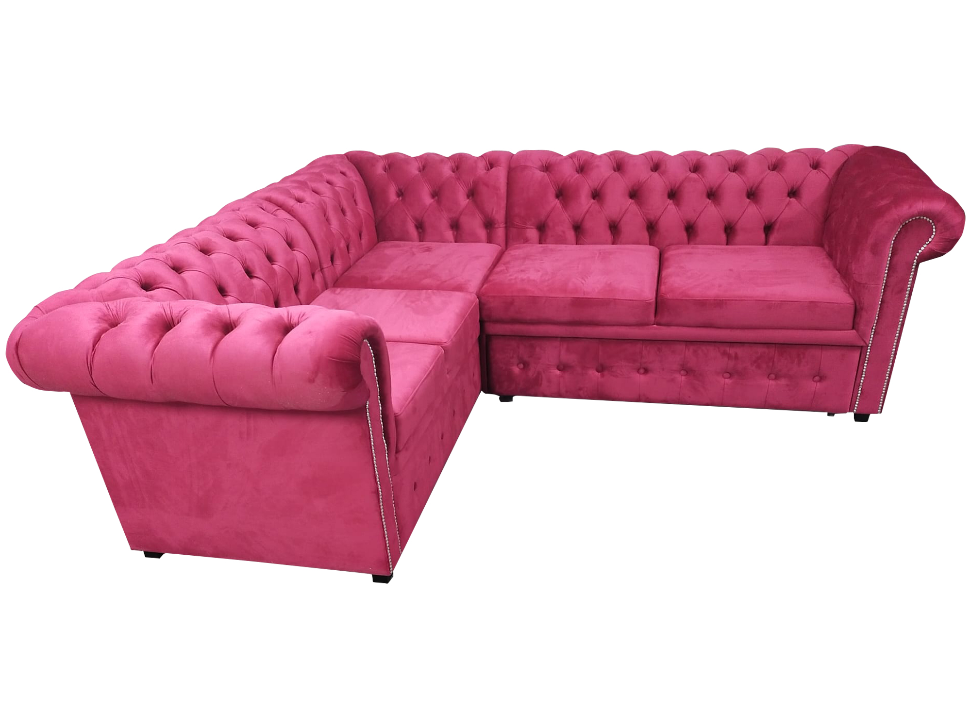 Luxury Corner Sofa L Shape Chesterfield Sofa Textile Pink Couch Modern Sofas