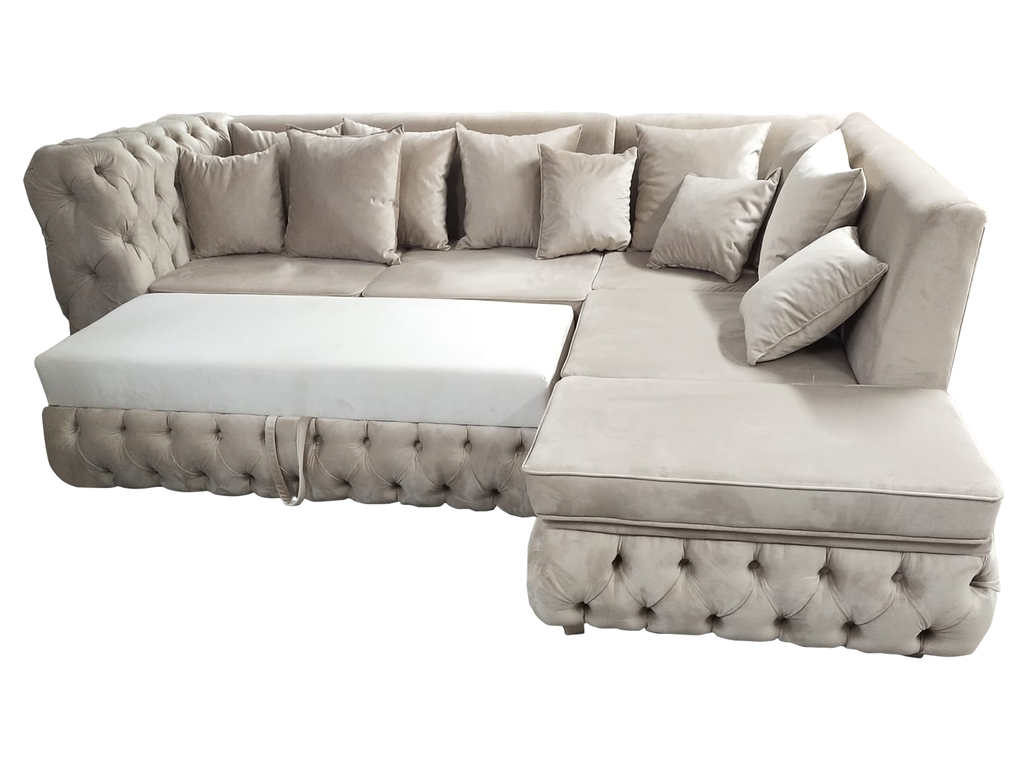 Chesterfield Corner Sofa L-shape with Bed Function Textile Luxury Sofa 340x220