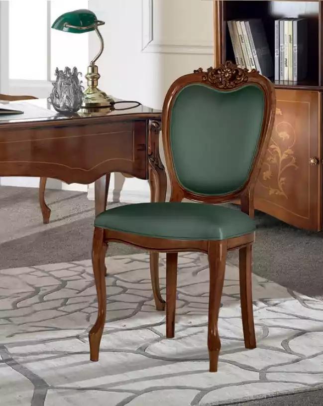 Classic Brown Wooden Chair Luxury Office Furniture Green Single Seater Design