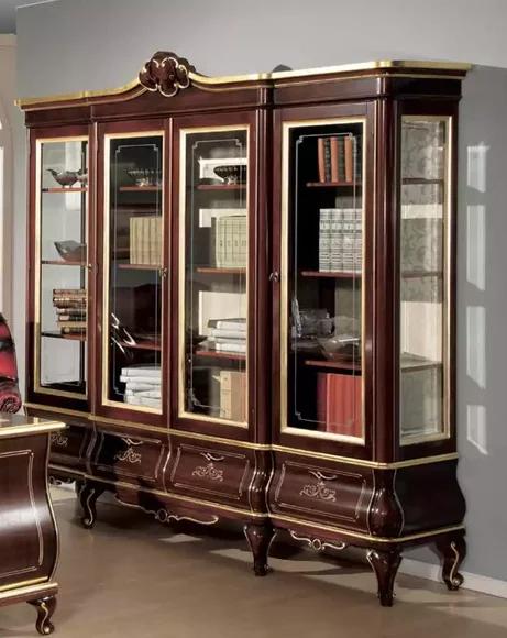 Classic Brown Bookcase Drawers Glass Doors Solid Wood Furniture