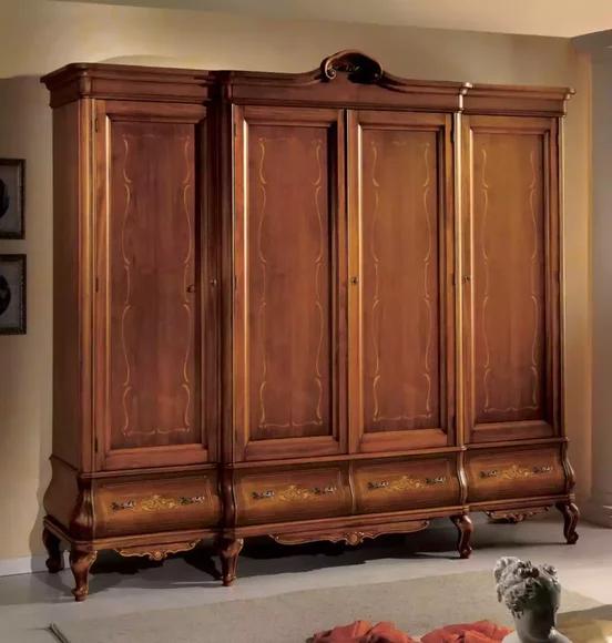 Four Door Brown Wardrobe Classic Bedroom Furniture Wood