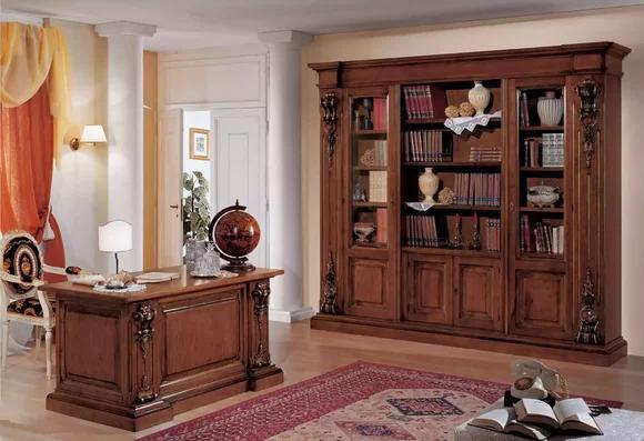 Classic Brown Study Set Office Desk Bookcase Table Shelf