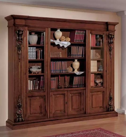 Large Brown Bookcase Luxury Display Cabinet Wooden Solid Wood Furniture