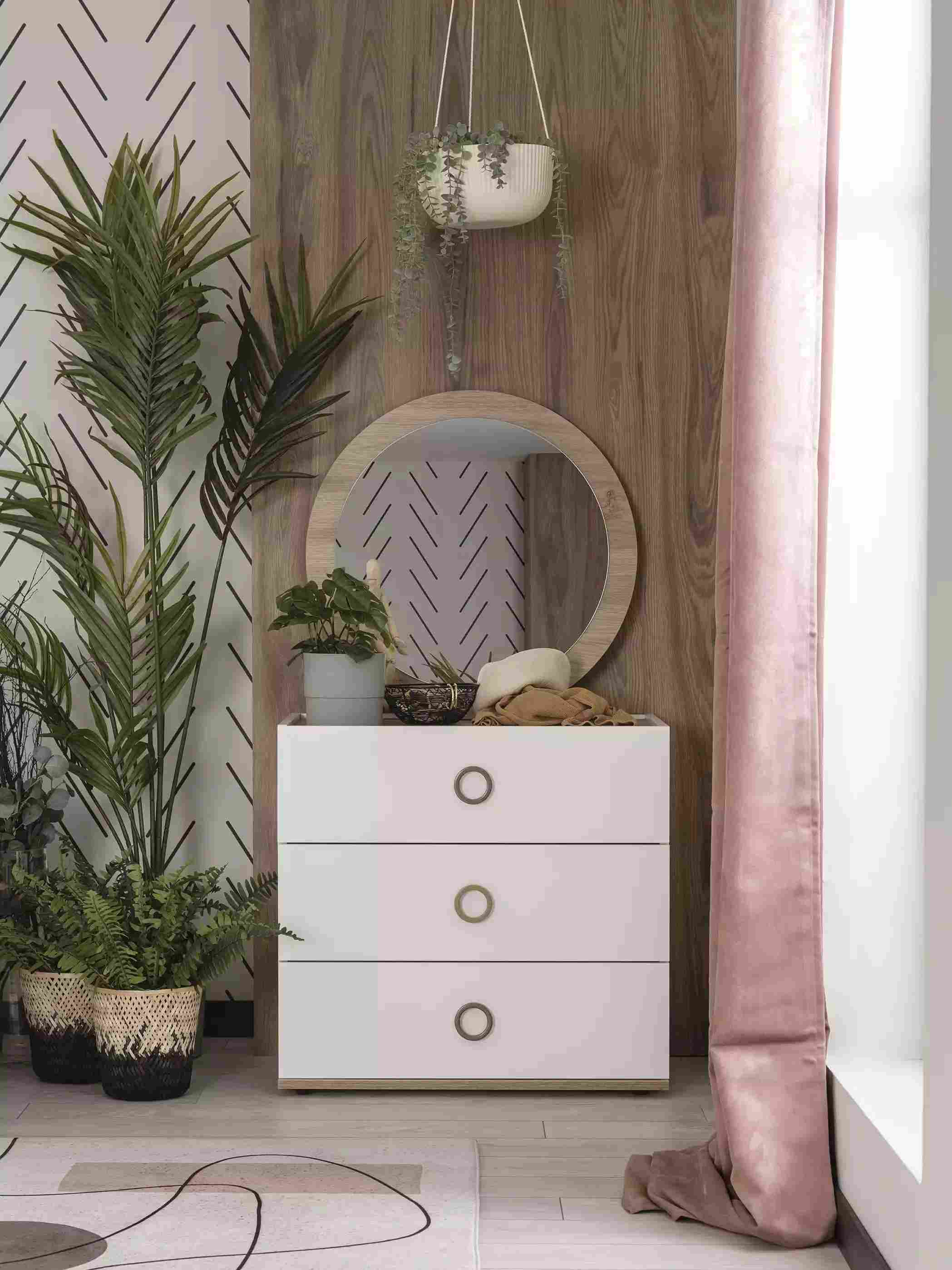 Group chest of drawers with mirror Chests of drawers wood white Bedroom wardrobe set