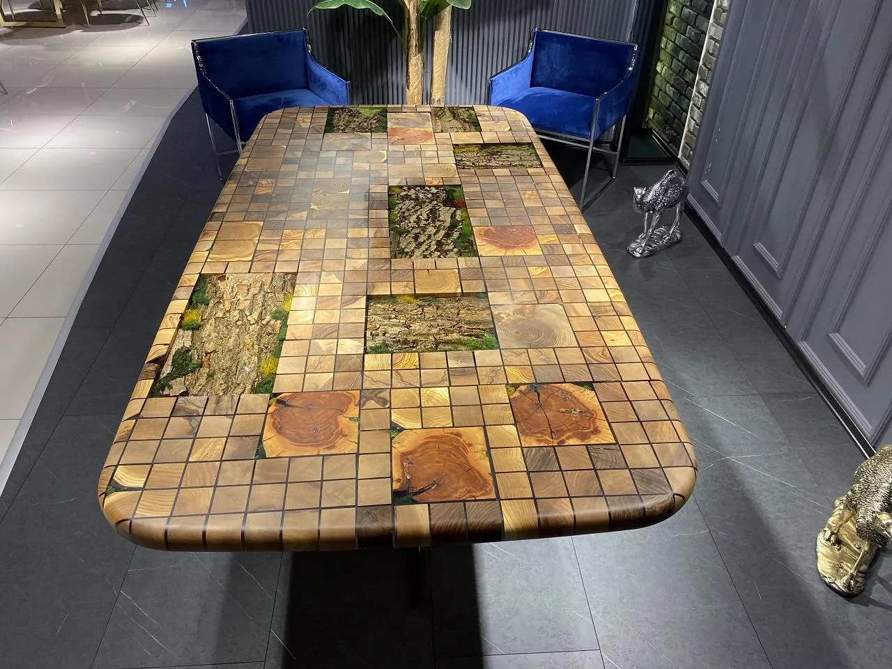 Dining table epoxy resin dining room table mosaic table 90 cm brown