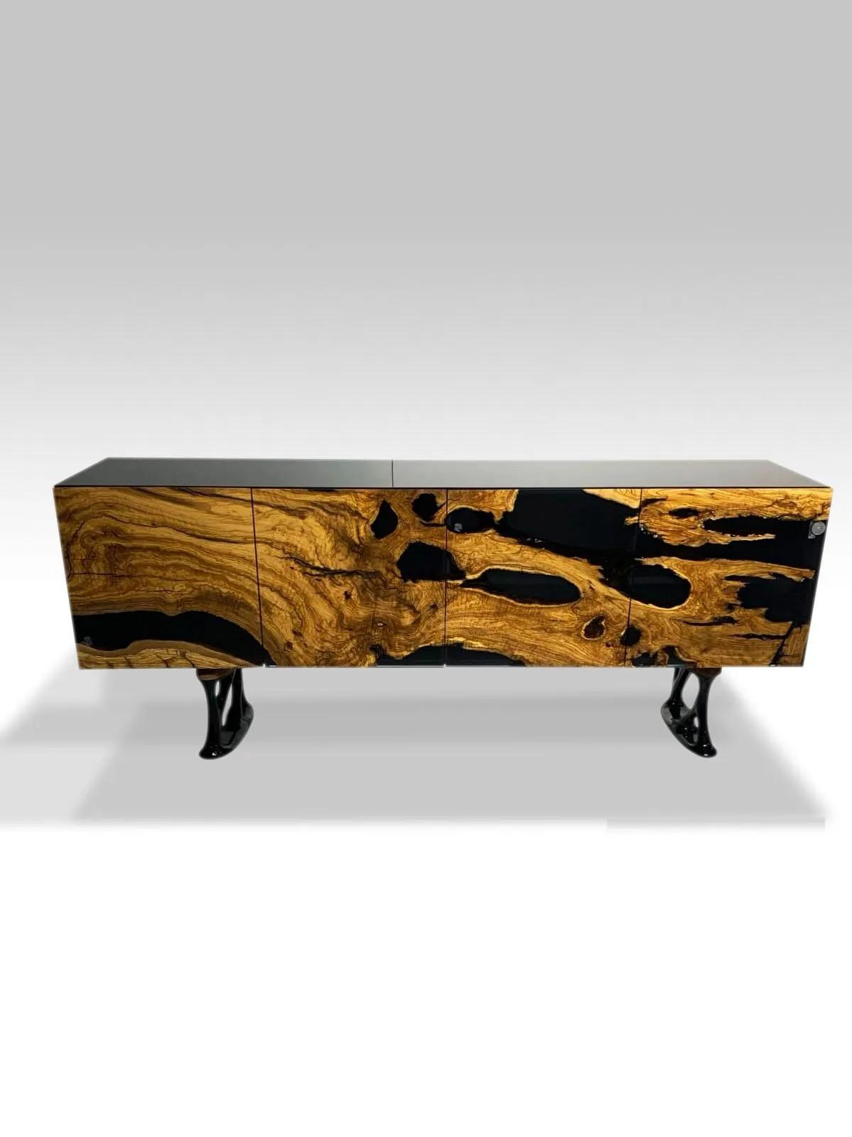 Sideboard chest of drawers epoxy resin brown living room wood sideboard