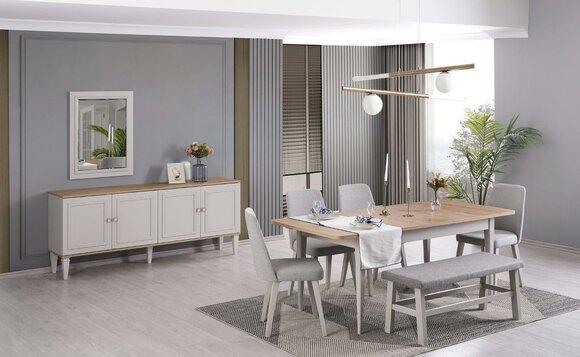 Dining set Dining room furniture set 8 pcs dining room dining table chairs wood grey