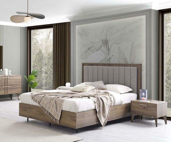 Bedroom set double bed bed bedside tables brown wood set 3pcs