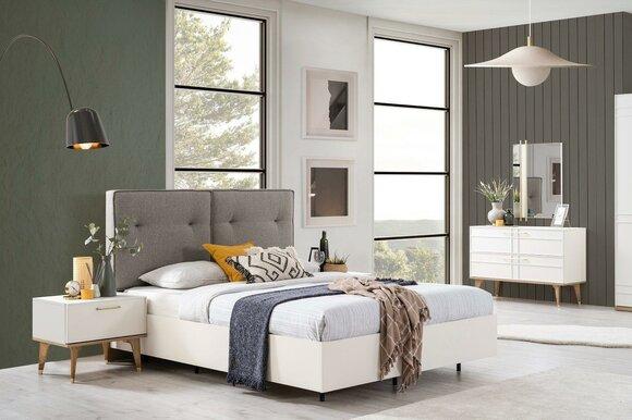 Bedroom Set Double Bed Complete Bed White Fabric 3pcs Modern