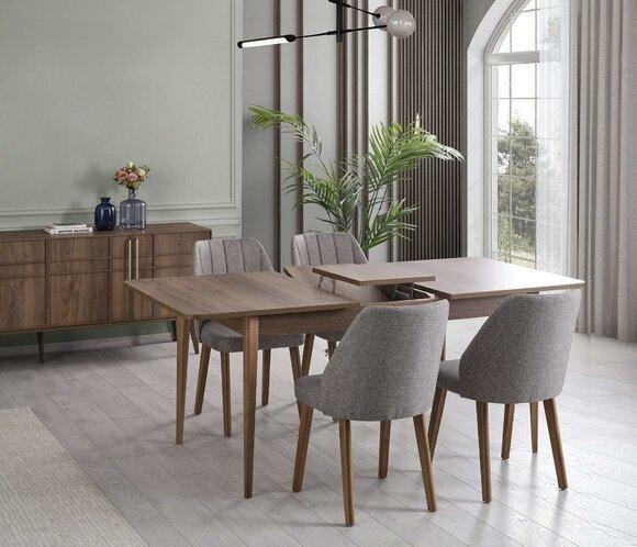 Complete dining group dining room dining table set 7 pcs dining room brown wood