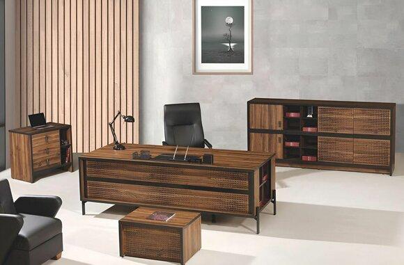 Office furniture complete office desk office desk set 4 pcs wood brown