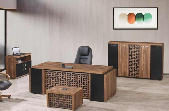 Complete office office furniture desk office office desk set 4 pcs wood brown