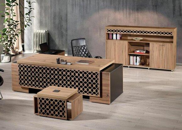 Luxury Corner Office Desk Complete Office Desk Set 3pcs Wood Brown Office Furniture