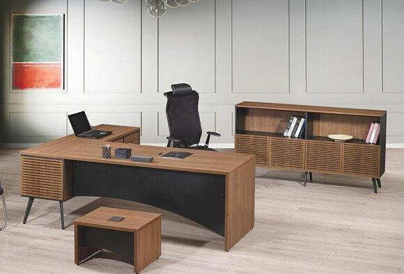 Office furniture Corner office desk complete 3 pcs wood brown Office furniture