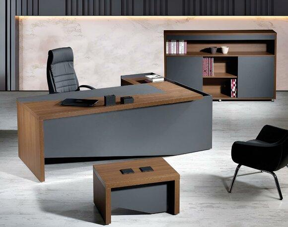 Corner Office Desk Complete Office Desk Set 3pcs Wood Office Furniture Grey