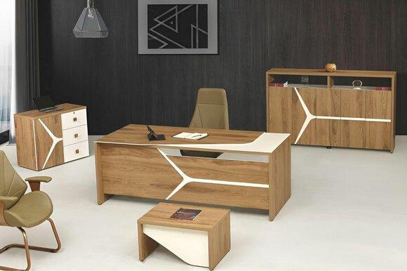 Modern complete office desk office desk set 4 pcs wood brown