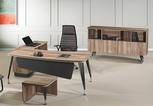 Office set corner office desk office desk set 3pcs wood office furniture brown