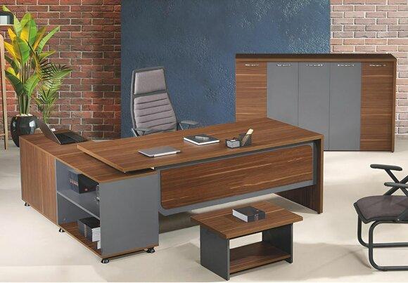 Group Corner Office Desk Complete Office Desk Set 3pcs Wood Office Furniture Brown