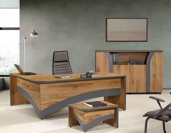 Office set corner office desk office desk set 3pcs wood office furniture brown