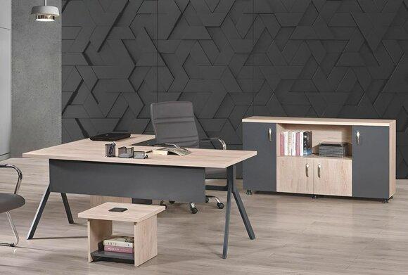 Complete office office furniture corner office desk office desk set 3 pcs wood grey