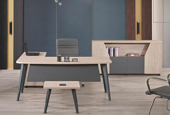 Corner office desk Work table Complete office furniture 3-piece wooden set Grey