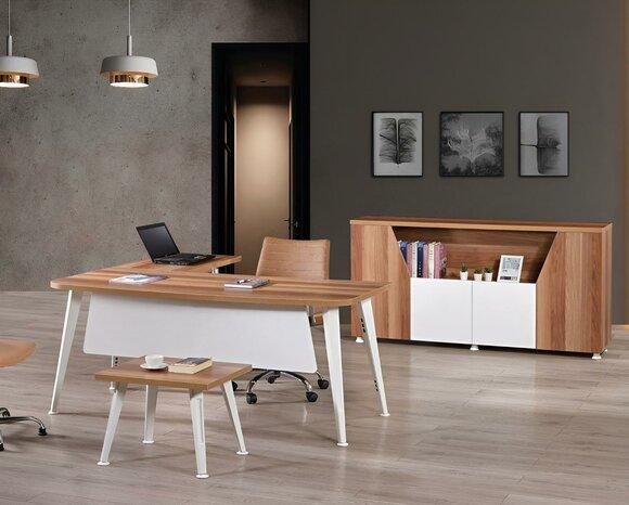 Office furniture white set 3-piece corner office desk complete office cabinet wood group