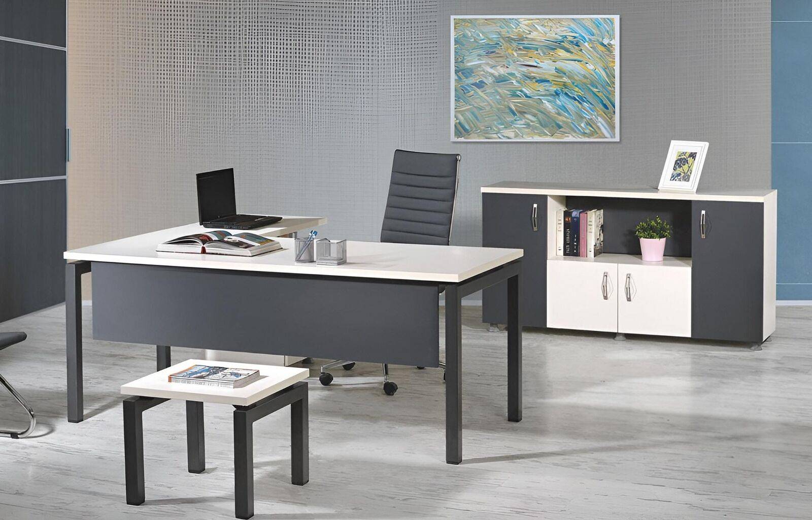 Complete office corner office desk office furniture 3-piece wooden set grey computer furniture