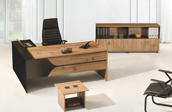 Office furniture brown set 3-piece corner office desk complete office cabinet wood group