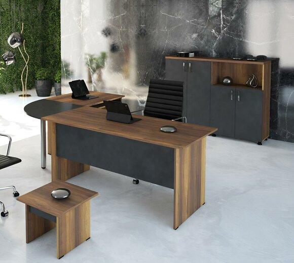 Corner office desk Computer furniture Work desk Office furniture 3-piece wooden set Brown