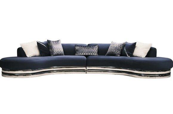 Couch Sofa 5 Seater Upholstered Sofa Large Fabric Sofa Blue Modern Design