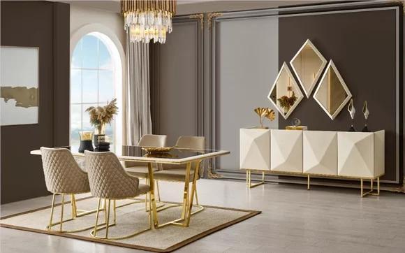 Luxury dining area dining group dining table chairs beige set 11pcs