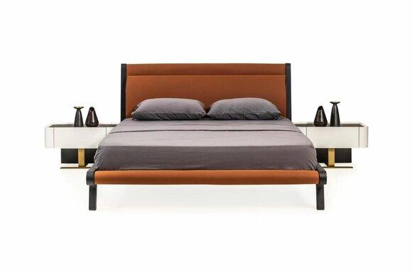 Set double bed Bed Bedroom Bedside tables 3pcs Orange Modern