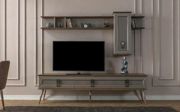 Modern brown living room furniture Robust sideboard Designer shelf 2 pcs