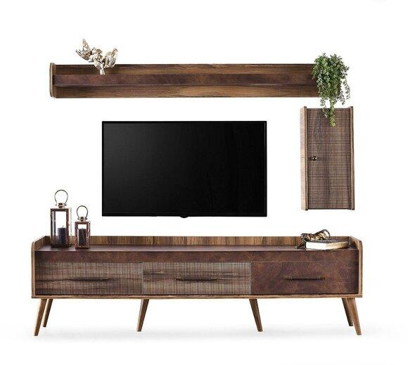 Set living room TV stand wall cabinet brown wood RTV lowboard