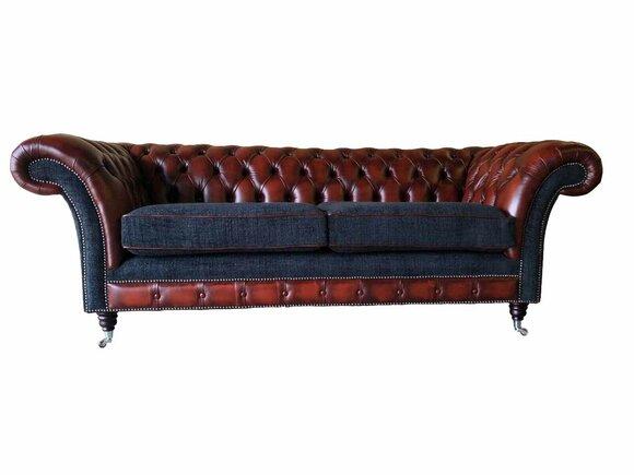 Design Sofa 3 Seater Brown Chesterfield Couch Leather Upholstery Textile