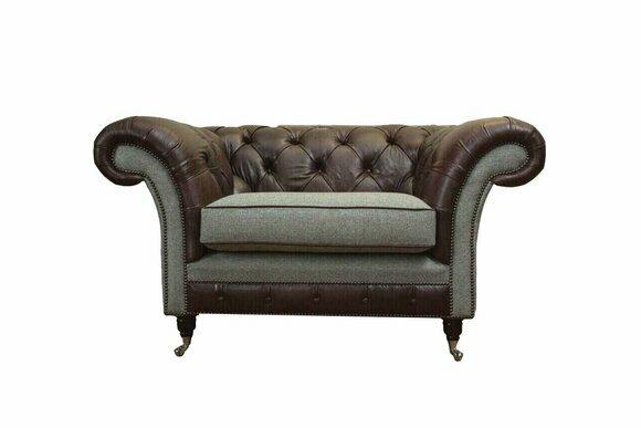 Chesterfield Wing Chair Grey Sofa Set Armchair Couch Leather Sofa